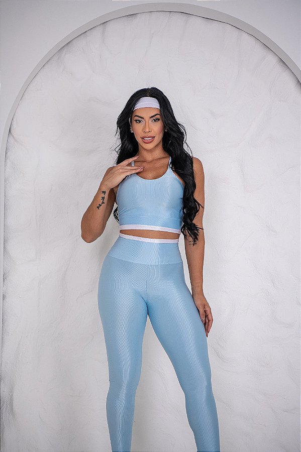 CONJUNTO FITNESS CALÇA E TOP SHINE - AZUL BEBÊ