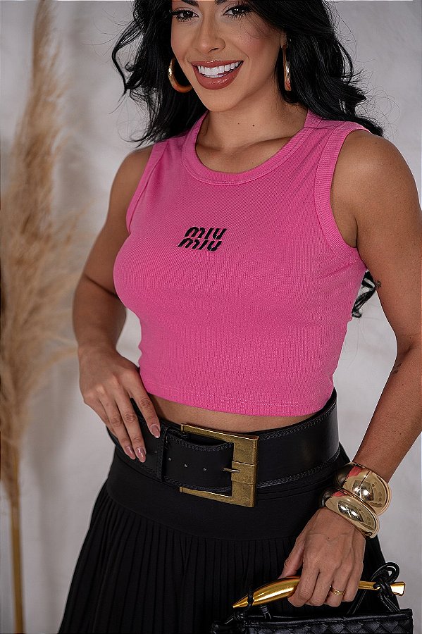 CROPPED REGATA NA RIBANA MIU MIU BORDADO - ROSA