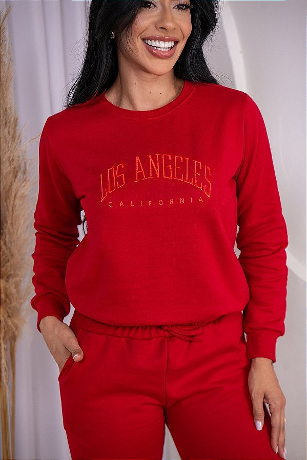 BLUSA MOLETOM BORDADO LOS ANGELES CALIFÓRNIA - VERMELHO