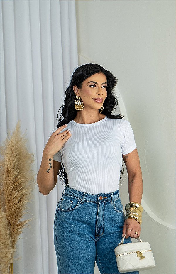 BLUSA BÁSICA CANELADA FEMININA - BRANCA