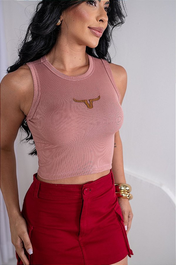 CROPPED COUNTRY NA RIBANA LONGHORN COURO - ROSA SECO