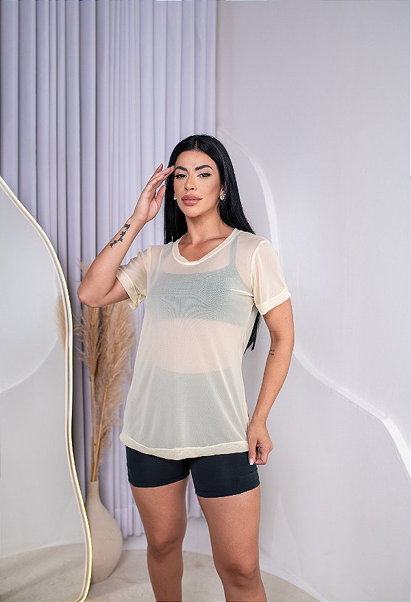 BLUSA FEMININA TULE - AMARELO BEBÊ