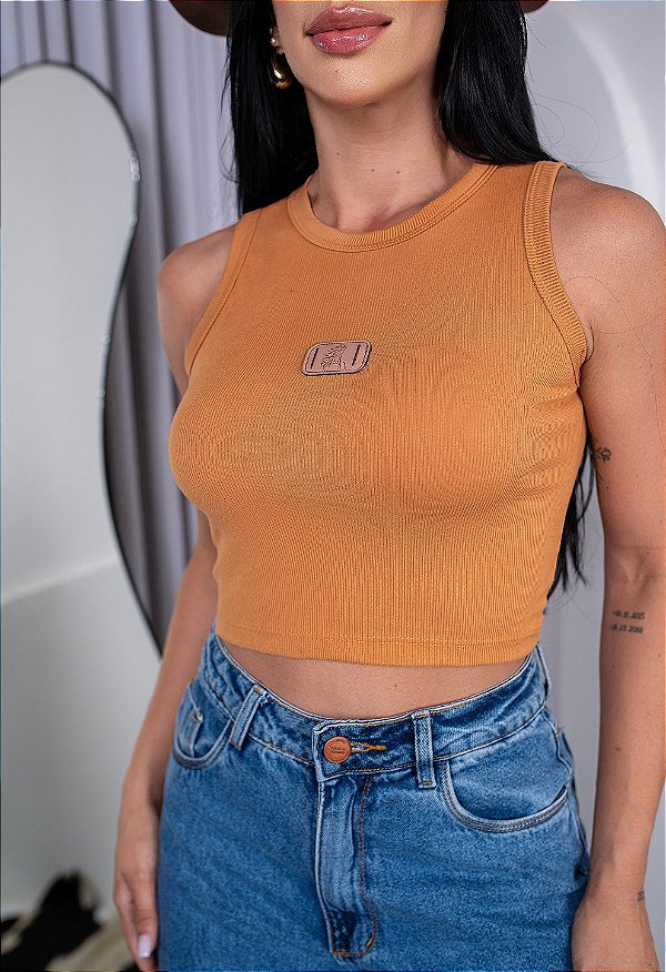 CROPPED REGATA COUNTRY NA RIBANA CAVALO COURO - MOSTARDA