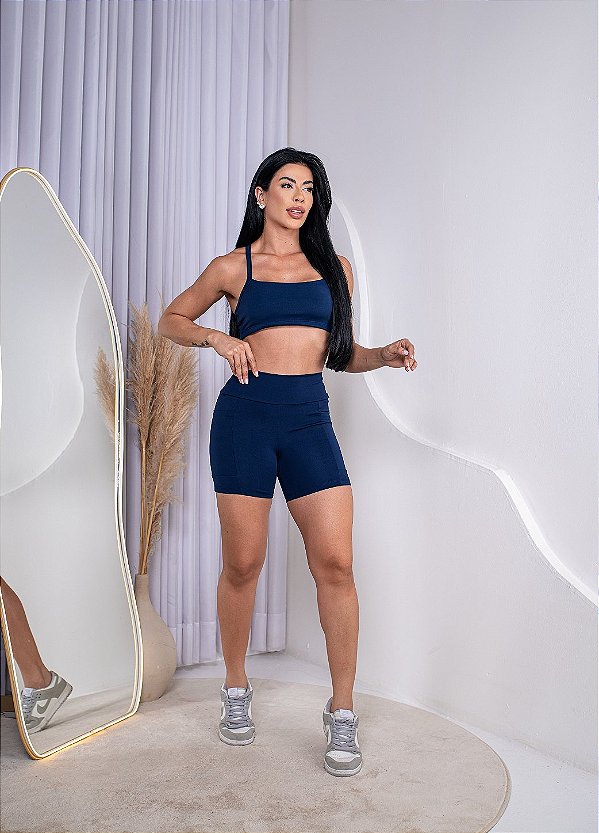 CONJUNTO FITNESS SHORT E TOP SUPLEX - AZUL MARINHO