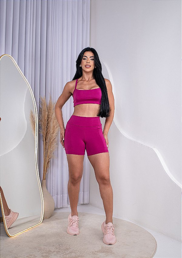 CONJUNTO FITNESS SHORT E TOP SUPLEX - ROSA PINK