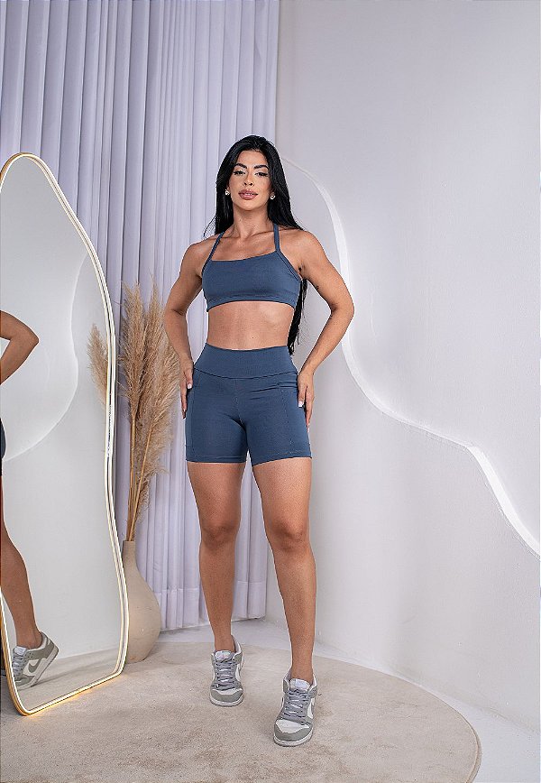 CONJUNTO FITNESS SHORT E TOP SUPLEX - AZUL PETRÓLEO