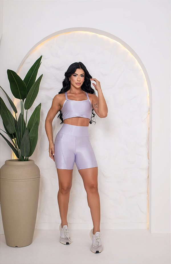 CONJUNTO FITNESS SHORT E TOP SHINE - LÍLAS
