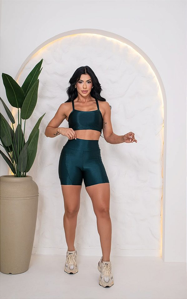 CONJUNTO FITNESS SHORT E TOP SHINE - VERDE