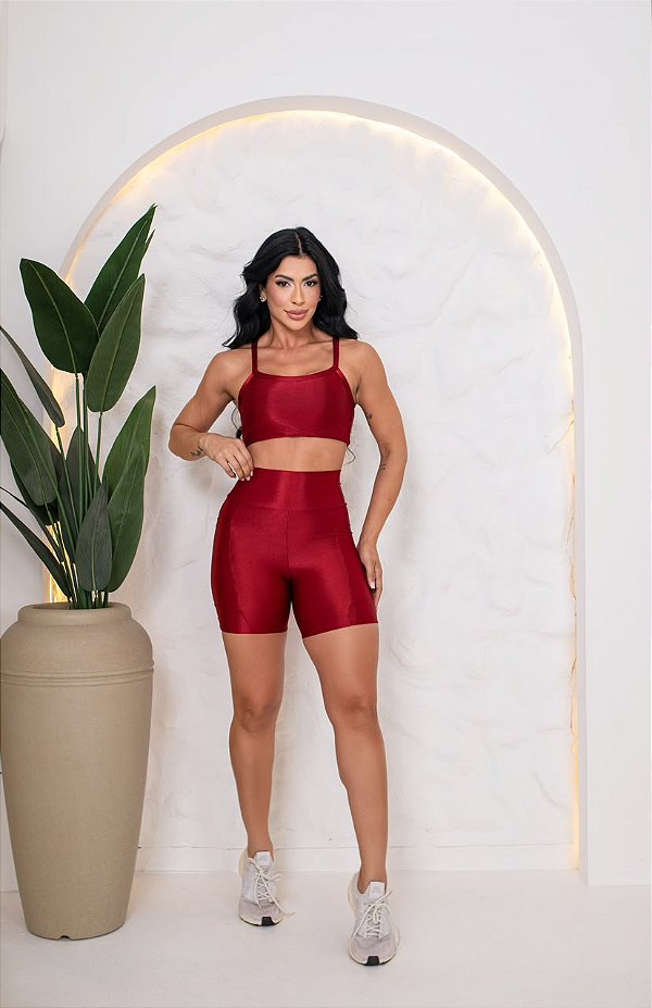 CONJUNTO FITNESS SHORT E TOP SHINE - MARSALA