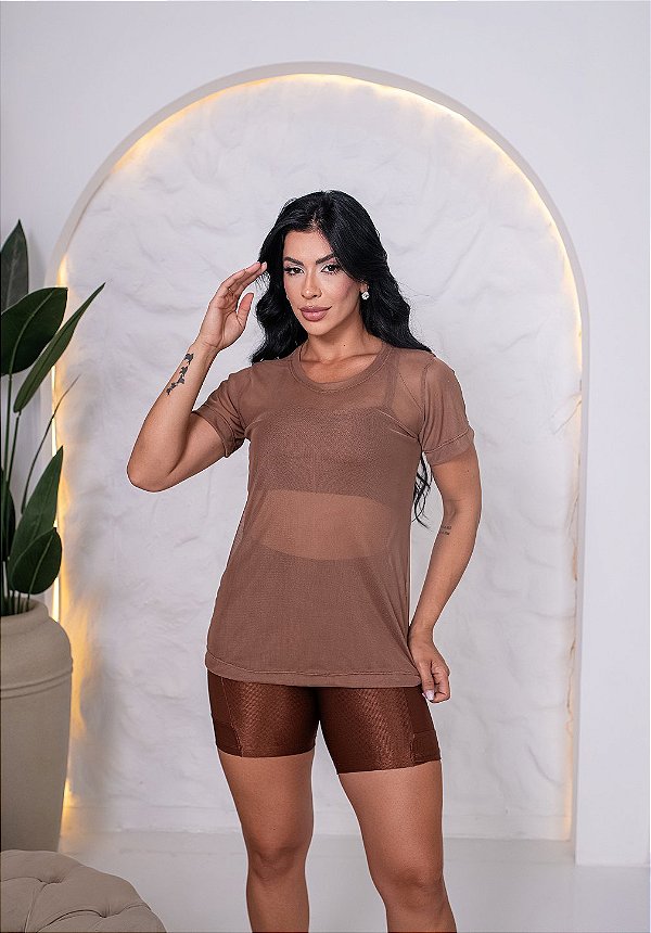 BLUSA FEMININA TULE - MARROM
