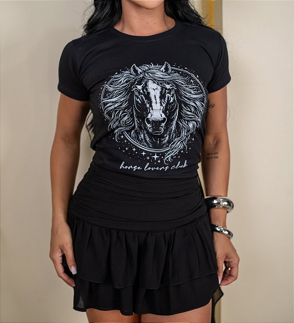 TSHIRT CAVALO HORSE LOVERS CLUB-PRETA