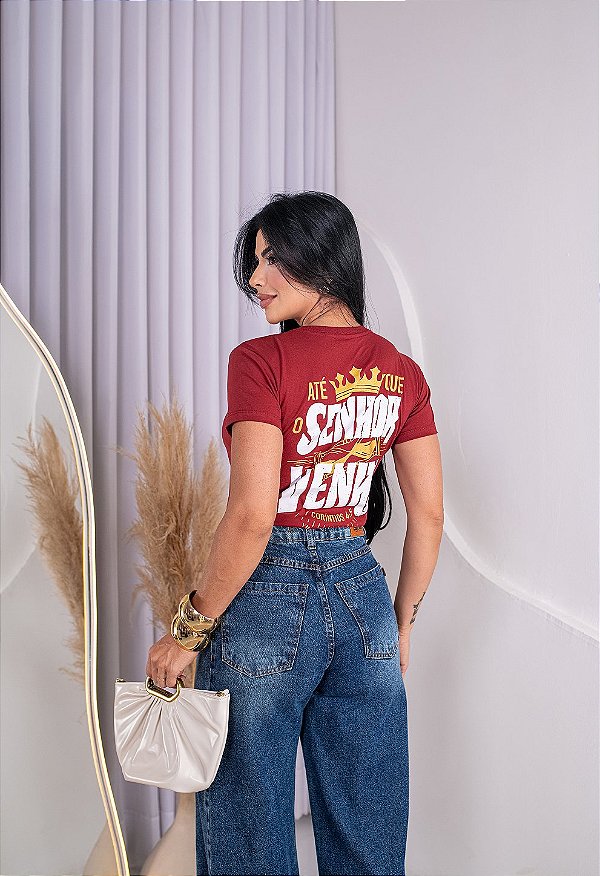 TSHIRT NO ALGODÃO ESTAMPA FRENTE E COSTAS 1 CORINTIOS 4:5 - MARSALA