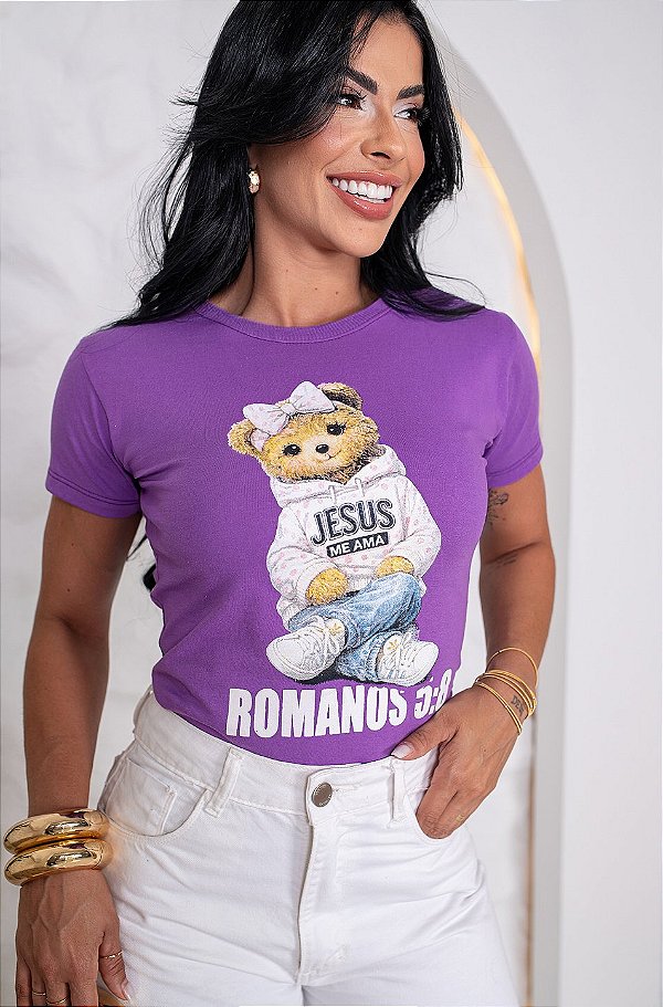 TSHIRT NO ALGODÃO GOLA NA RIBANA ROMANOS - LÍLAS