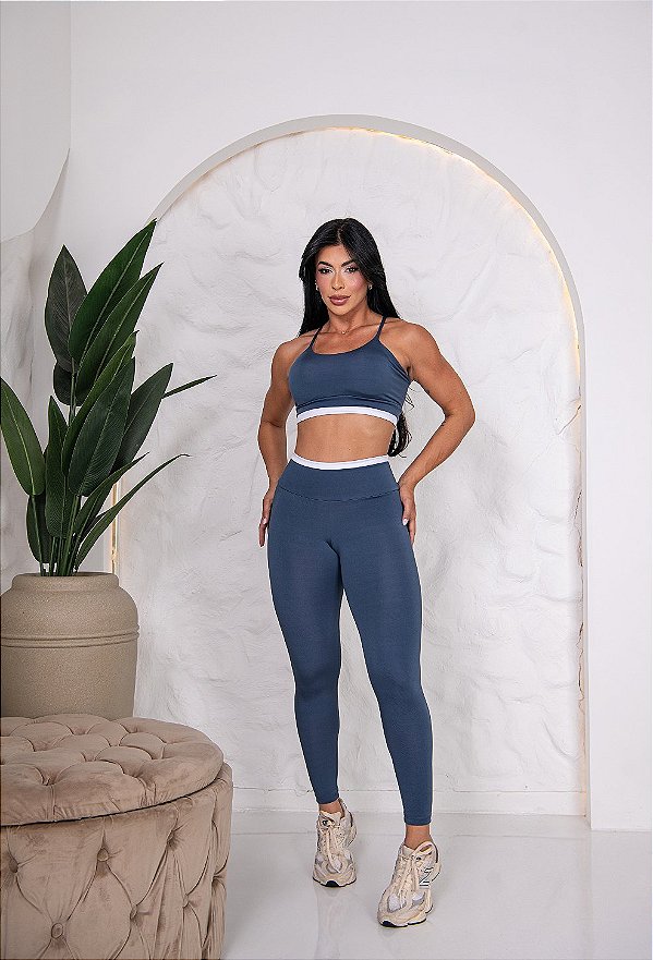 CONJUNTO FITNESS CALÇA E TOP SUPLEX - CINZA