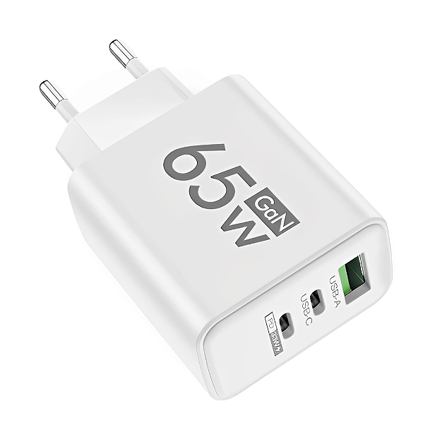 Carregador Super Rápido Gan 65w Com 3 Portas Usb