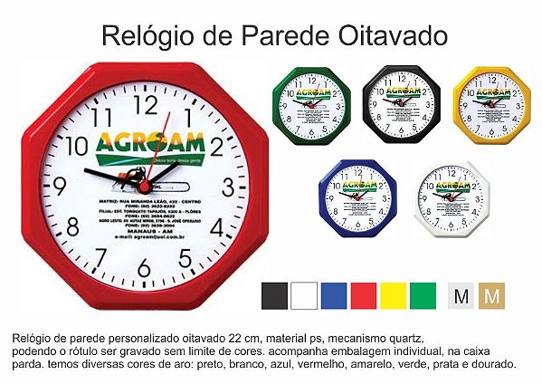 Relógio Oitavado 22cm
