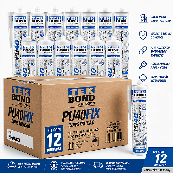 Caixa Selante PU40 Fix branco Tekbond 387g - 12 Unidades - Atacado Construtora