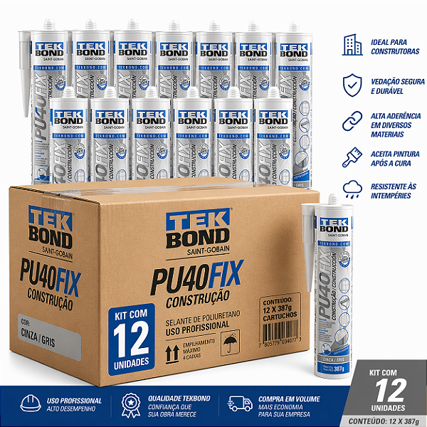 Caixa Selante PU40 Fix Cinza Tekbond 387g - 12 Unidades - Atacado Construtora