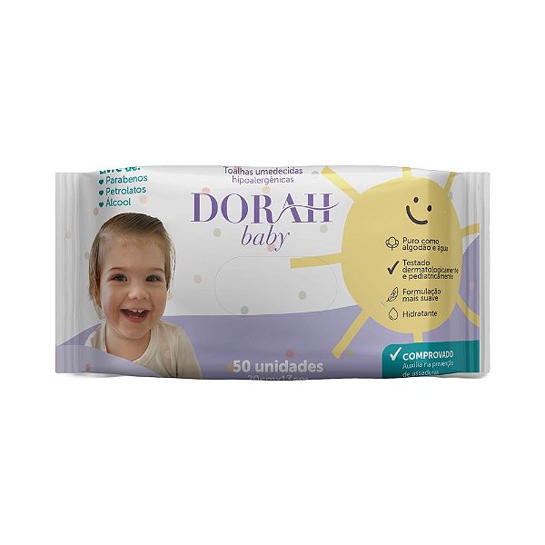 Toalhas Umedecidas Hipoalergênicas SEM Álcool - 50 Folhas - Dorah Baby