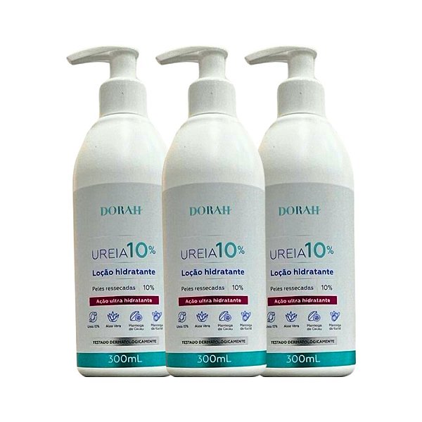 3x Loção de Uréia 10% (com Aloe Vera, Manteiga de Cacau e Karitê) - 300ml - Dorah Beauty & Wellness