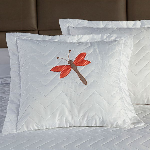 Capas de Almofada Bordada C/02 Peças  45cm x 45 cm Libélula Bordada Com Zíper -  Cor Branco