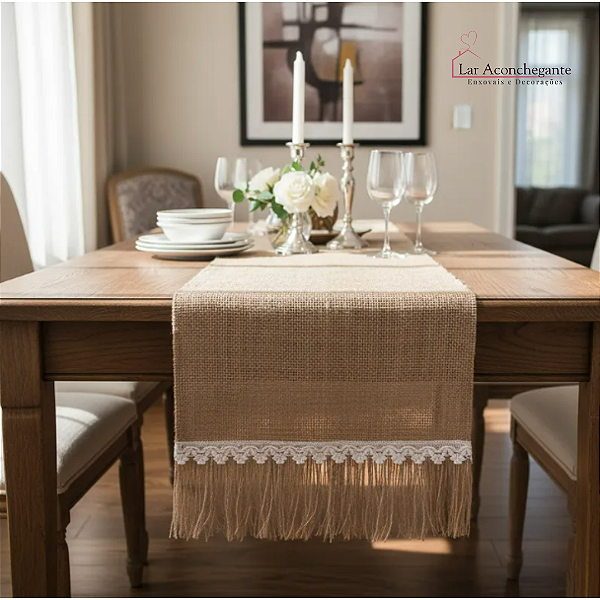 Caminho Trilho de Mesa Juta 01 Peça 130x46cm com Franja
