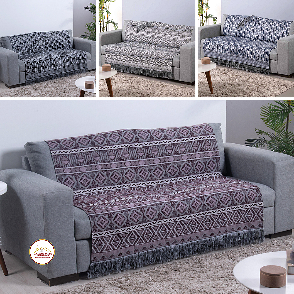 Mata Xale para Sofá Luxor Jacquard Dupla Face com Franja 2,10m x 1,35m