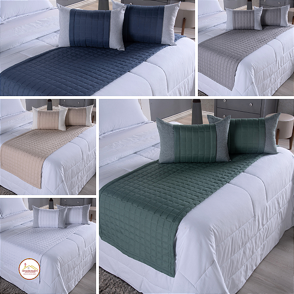 Kit 5 Pçs Peseira Cama King Size e Almofadas Cheias Copacabana Percal 300 Fios - 01 Peseira + 02 Capas Para  Almofadas +  02 Refis de Almofadas