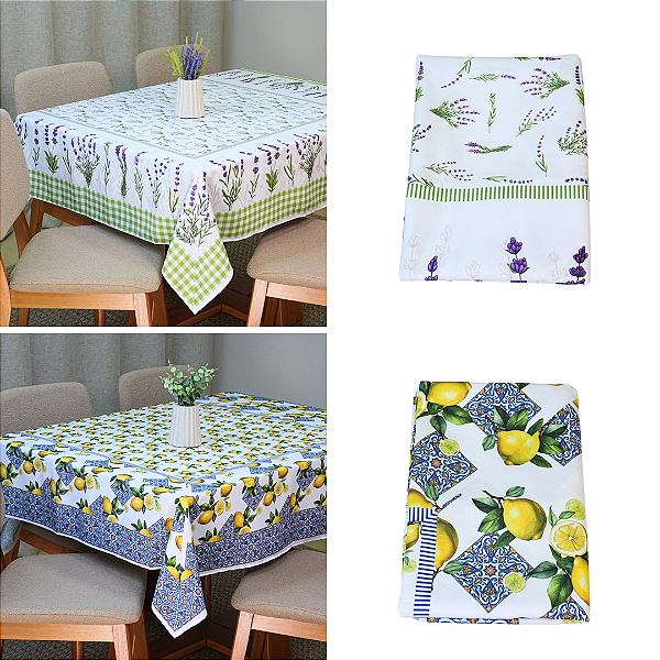Toalha de Mesa Cozinha Quadrada Estampada P/06 Lugares Microfibra 100% Poliéster - 2,00 m x 1,50 m