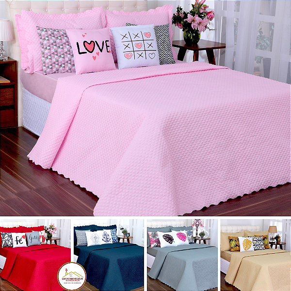 Cobreleito Queen Completo c/08 Peças Com Lençol de Elástico Para colchões de até 30 cm Porta Travesseiro Capa de Almofada Decorativa