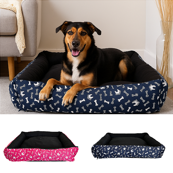 Cama Pet  Extra Grande Quadrada Impermeável Lavável Com Zíper e Refil - 70cm x 70 cm x 15 cm