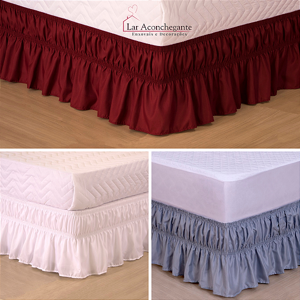 Saia para Cama Box Solteiro, Viúva, Casal Padrão e Queen Elasticada e Ajustável