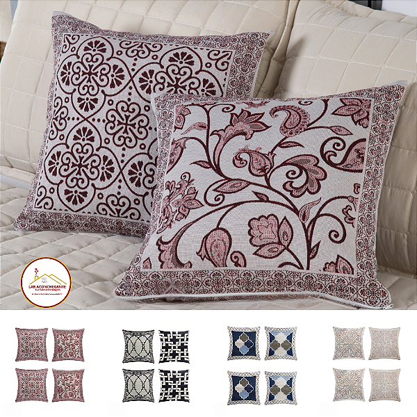 Capa de Almofada Dupla Face Decorativa Kit c/04 Peças Estampada c/Zíper 45x45 cm