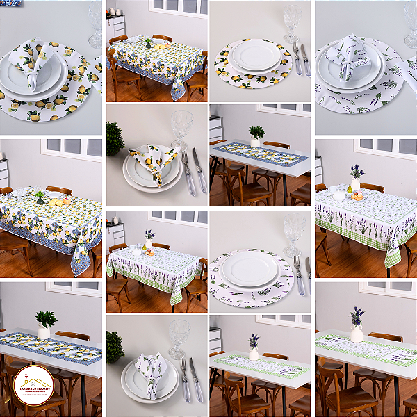 Kit Mesa Posta Completa P/06 Lugares C/20 Peças Estampa Digital - Estampadas Limão e Lavanda