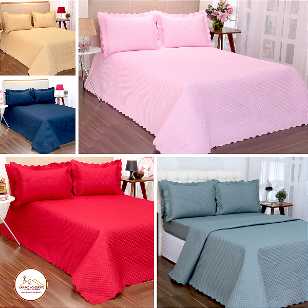 Cobre Leito Queen Size C/03 Peças Matelassado Leve Pratico Para Todas as Estações Com Porta-Travesseiro