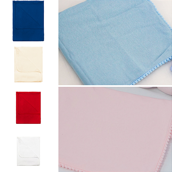 Manta Cueiro Bebê Malha  com  Acabamento Pompom 70x80cm Hipoalergênico 100% Algodão - Para Todas Estações do