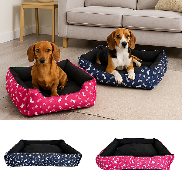 Cama Pet Médio Quadrada Impermeável Lavável Com Zíper e Refil - 50cm x 50 cm x 15 cm