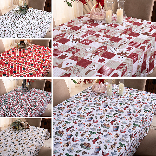 Toalha de Mesa 4 Lugares Estampa Digital Natal 1,45x1,40m Tecido Oxford 100% Poliéster