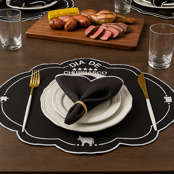 Kit 12 Pçs 6 Lugares Mesa Posta Sousplat Jogo Americano Churrasco Bordado