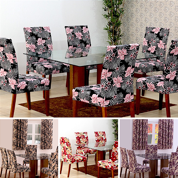 Capa Protetora de Cadeira Para 6 Lugares Estampa Floral Malha em Gel Ajustável