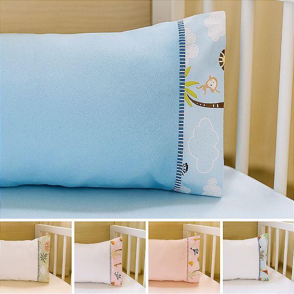 Kit 2 Pçs Lençol Berço Americano + Fronha Barrado Desenho Safari em Ponto Palito 100% Algodão