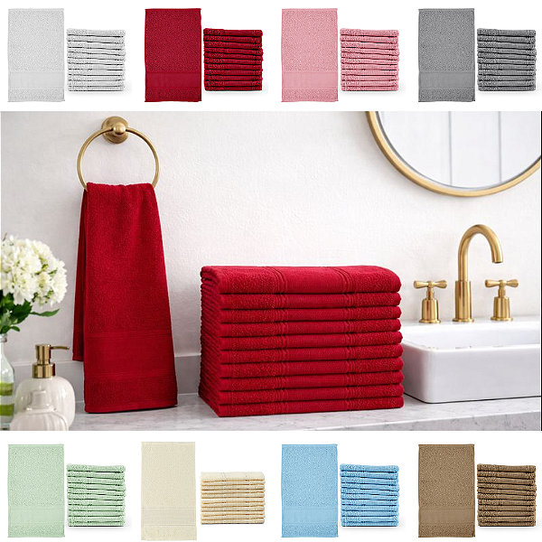 Kit 12 Pçs Toalha de Lavabo Social 30x50 cm 100% Algodão 310 g/m