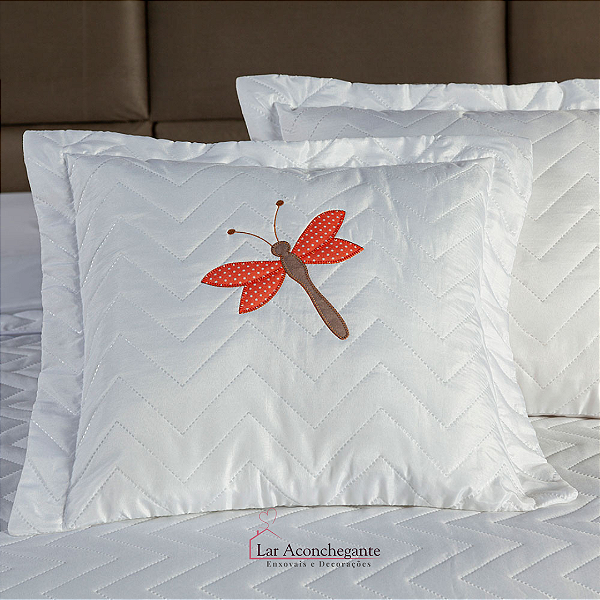 Kit 2 Pçs Capa de Almofada Libélula 45x45cm Matelada Bordada com Zíper