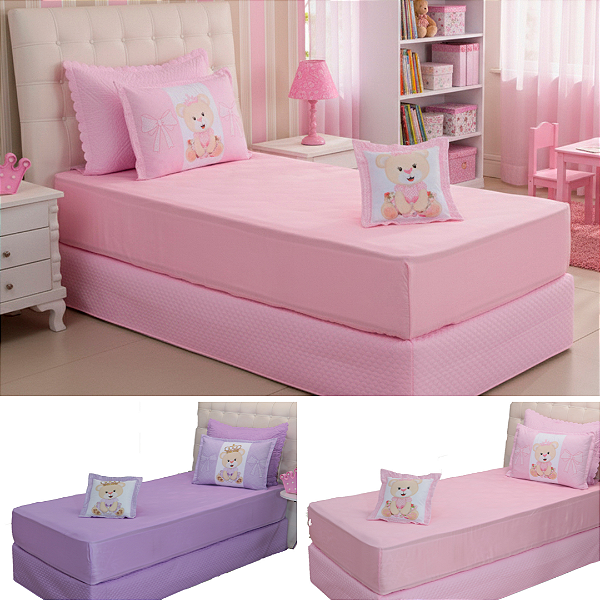 Jogo de Lençol Solteiro Infantil Juvenil 3 Pçs Simples com Elástico Estampa Digital Princesa Ursa