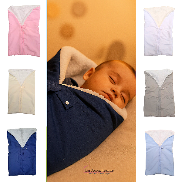 Saco Porta Bebê Percal e Sherpa com Zíper e Botão Hipoalergênico