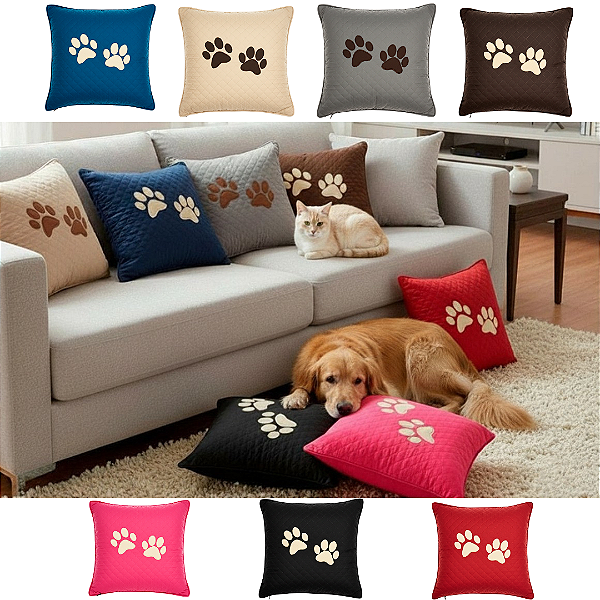 Almofada Decorativa Cheia Capa e Refil Impermeável Matelado 2 Patinhas para Pet