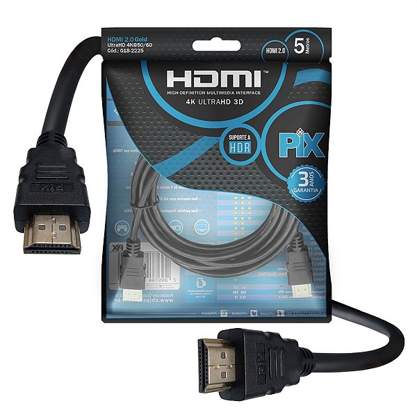 CABO HDMI GOLD 2.0 4K HDR 19PINOS 5MTS R.018-2225 - PIX
