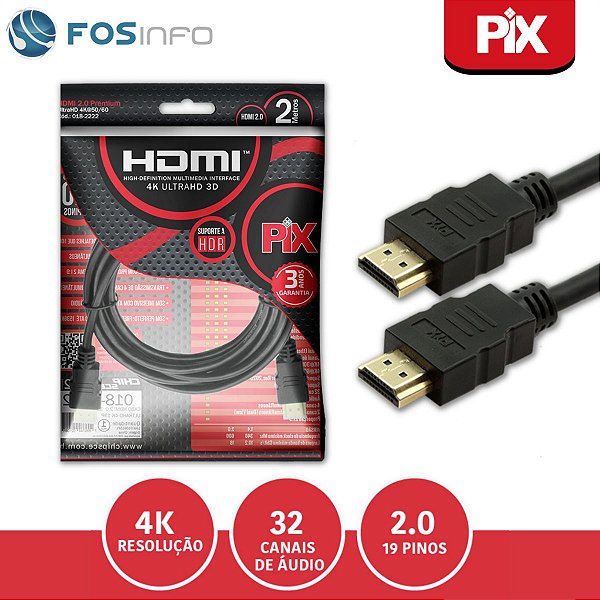 CABO HDMI GOLD 2.0 4K HDR 19PINOS 2MTS R.018-2222 - PIX