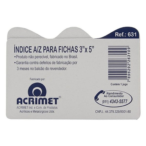 INDICE A/Z MARMORIZADO 3X5´´PARA FICHARIO REF.631.0 ACRIMET