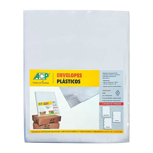 ENVELOPE PLASTICO A-4 4 FUROS 0,12 R.0124F/ A4 - ACP